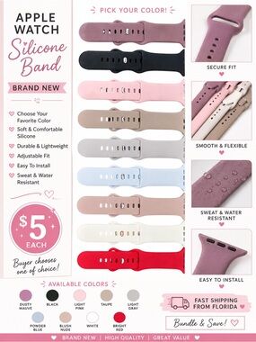 Apple Watch Silicone Sport Band | Brand New | Choose Your Color | $5 Each